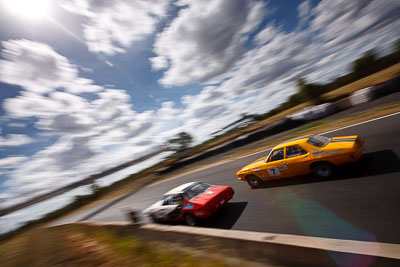 7;8-March-2009;Australia;Holden-HQ;Jason-Scrivener;Morgan-Park-Raceway;QLD;Queensland;Warwick;auto;clouds;motion-blur;motorsport;racing;sky;sun;wide-angle