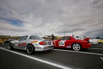 55;611;10-April-2009;1993-Mazda-RX‒7;2003-Mazda-MX‒5-SE;Australia;Bathurst;FOSC;Festival-of-Sporting-Cars;Marque-and-Production-Sports;Mazda-MX‒5;Mazda-MX5;Mazda-Miata;Mt-Panorama;NSW;New-South-Wales;Nick-Leontsinis;Sam-Silvestro;auto;clouds;motorsport;racing;sky;wide-angle