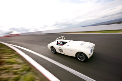 100;03399H;10-April-2009;1964-Austin-Healey-3000;Australia;Bathurst;FOSC;Festival-of-Sporting-Cars;Historic-Sports-Cars;Mt-Panorama;NSW;New-South-Wales;Peter-Jackson;auto;classic;clouds;motion-blur;motorsport;racing;sky;vintage;wide-angle