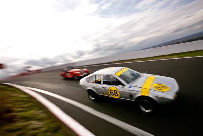 68;10-April-2009;1979-Alfa-Romeo-Alfetta-GTV-2000;Australia;Bathurst;FOSC;Festival-of-Sporting-Cars;Historic-Sports-Cars;Mt-Panorama;NSW;New-South-Wales;Tony-Karanfilovski;auto;classic;clouds;motion-blur;motorsport;racing;sky;vintage;wide-angle