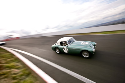 34;10-April-2009;1959-Austin-Healey-3000;Australia;Bathurst;Brian-Duffy;FOSC;Festival-of-Sporting-Cars;Historic-Sports-Cars;Mt-Panorama;NSW;New-South-Wales;RFE437;auto;classic;clouds;motion-blur;motorsport;racing;sky;vintage;wide-angle