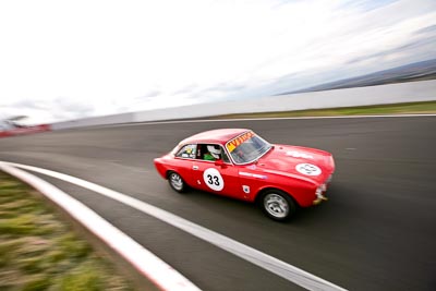 33;10-April-2009;1973-Alfa-Romeo-105-GTV;Australia;Barry-Wise;Bathurst;FOSC;Festival-of-Sporting-Cars;Historic-Sports-Cars;Mt-Panorama;NSW;New-South-Wales;auto;classic;clouds;motion-blur;motorsport;racing;sky;vintage;wide-angle