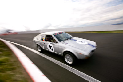 16;10-April-2009;1976-Alfa-Romeo-Alfetta-GT;Australia;Bathurst;FOSC;Festival-of-Sporting-Cars;Historic-Sports-Cars;John-Pucak;Mt-Panorama;NSW;New-South-Wales;auto;classic;clouds;motion-blur;motorsport;racing;sky;vintage;wide-angle