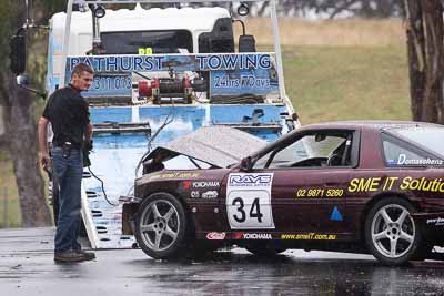 34;11-April-2009;1990-Toyota-Supra;Australia;Bathurst;FOSC;Festival-of-Sporting-Cars;Improved-Production;Mt-Panorama;NSW;New-South-Wales;Shane-Domaschenz;accident;auto;crash;damage;motorsport;racing;super-telephoto;tow-truck