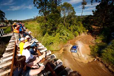 5;9-May-2009;APRC;Asia-Pacific-Rally-Championship;Australia;Emma-Gilmour;IROQ;Imbil;International-Rally-Of-Queensland;Motor-Image-Racing;QLD;Queensland;Rally-Queensland;Rhianon-Smyth;Sunshine-Coast;auto;bridge;crowd;fans;motion-blur;motorsport;people;persons;racing;railway;special-stage;spectators;speed;view;water-splash;wide-angle