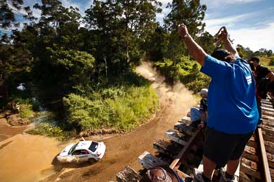 9;9-May-2009;APRC;Asia-Pacific-Rally-Championship;Australia;Chris-Murphy;Eli-Evans;IROQ;Imbil;International-Rally-Of-Queensland;QLD;Queensland;Rally-Queensland;Subaru-Impreza-WRX-STI;Sunshine-Coast;auto;bridge;crowd;fans;motorsport;people;persons;racing;railway;special-stage;spectators;view;wide-angle