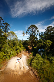 13;9-May-2009;APRC;Asia-Pacific-Rally-Championship;Atsushi-Masumura;Australia;Evo-7;IROQ;Imbil;International-Rally-Of-Queensland;Mitsubishi-Lancer;Mitsubishi-Lancer-Evolution-VII;Naoya-Tanaka;QLD;Queensland;Rally-Queensland;Sunshine-Coast;Super-Alex-Troop;auto;clouds;motorsport;racing;sky;special-stage;view;water-splash;wide-angle