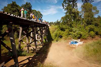 16;9-May-2009;ARC;Australia;Australian-Rally-Championship;Glen-Raymond;IROQ;Imbil;International-Rally-Of-Queensland;Matt-Raymond;QLD;Queensland;Rally-Queensland;Sunshine-Coast;Toyota-Corolla-Sportivo;auto;bridge;crowd;fans;motorsport;racing;railway;special-stage;spectators;view;wide-angle