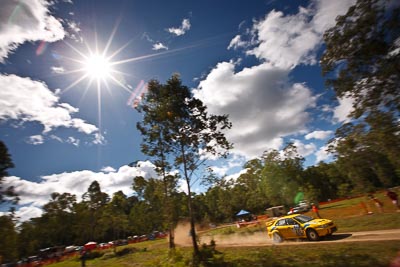 20;9-May-2009;ARC;Australia;Australian-Rally-Championship;Craig-Lee;Evo-6;IROQ;Imbil;International-Rally-Of-Queensland;John-Goasdoue;Mitsubishi-Lancer;Mitsubishi-Lancer-Evolution-VI;QLD;Queensland;Rally-Queensland;Sunshine-Coast;auto;clouds;motion-blur;motorsport;racing;sky;special-stage;sun;view;wide-angle