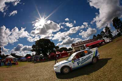 19;9-May-2009;ARC;Australia;Australian-Rally-Championship;Evo-6;IROQ;Imbil;Imbil-Showgrounds;International-Rally-Of-Queensland;Mitsubishi-Lancer;Mitsubishi-Lancer-Evolution-VI;QLD;Queensland;Rally-Queensland;Rebecca-Smart;Ryan-Smart;Sunshine-Coast;auto;clouds;fisheye;motorsport;racing;service-centre;service-park;showgrounds;sky;sun