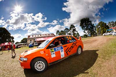 14;9-May-2009;APRC;Asia-Pacific-Rally-Championship;Australia;Evo-9;IROQ;Imbil;Imbil-Showgrounds;International-Rally-Of-Queensland;Mitsubishi-Lancer;Mitsubishi-Lancer-Evolution-IX;QLD;Queensland;Rally-Queensland;Reece-Jones-Rallysport;Rui-Wang;Song-Xiao;Sunshine-Coast;auto;clouds;fisheye;motorsport;racing;service-centre;service-park;showgrounds;sky;sun;view