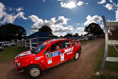 3;9-May-2009;APRC;Asia-Pacific-Rally-Championship;Australia;Evo-9;Gaurav-Gill;Glenn-Macneall;IROQ;Imbil;Imbil-Showgrounds;International-Rally-Of-Queensland;MRF-Tyres;Mitsubishi-Lancer;Mitsubishi-Lancer-Evolution-IX;QLD;Queensland;Rally-Queensland;Sunshine-Coast;Team-MRF;auto;clouds;fisheye;motorsport;racing;service-centre;service-park;showgrounds;sky;view