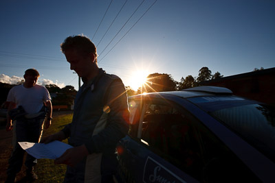 9-May-2009;ARC;Australia;Australian-Rally-Championship;Glen-Raymond;IROQ;Imbil;Imbil-Showgrounds;International-Rally-Of-Queensland;Matt-Raymond;QLD;Queensland;Rally-Queensland;Sunshine-Coast;afternoon;auto;motorsport;portrait;racing;service;service-centre;service-park;showgrounds;silhouette;sky;sun;wide-angle