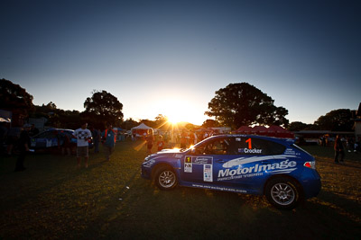 1;9-May-2009;APRC;Asia-Pacific-Rally-Championship;Australia;Ben-Atkinson;Cody-Crocker;IROQ;Imbil;Imbil-Showgrounds;International-Rally-Of-Queensland;Motor-Image-Racing;QLD;Queensland;Rally-Queensland;Subaru-Impreza-WRX-STI;Sunshine-Coast;afternoon;auto;motorsport;racing;service;service-centre;service-park;showgrounds;sky;sun;wide-angle