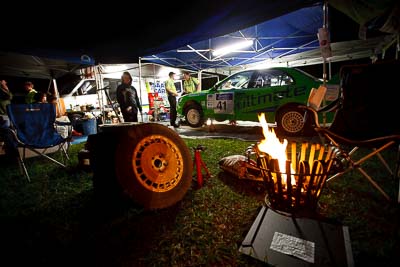 41;9-May-2009;Australia;IROQ;Imbil;International-Rally-Of-Queensland;Matthew-Bailey;Michael-Bailey;Mitsubishi-Lancer-Evolution-IV;QLD;QRC;Queensland;Queensland-Rally-Championship;Rally-Queensland;Sunshine-Coast;auto;crew;fire;motorsport;night;racing;service;service-centre;service-park;team;wide-angle;work