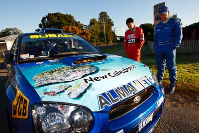 6;10-May-2009;APRC;Asia-Pacific-Rally-Championship;Australia;Ben-Searcy;IROQ;Imbil;Imbil-Showgrounds;International-Rally-Of-Queensland;Jean‒Louis-Leyraud;Katsu-Taguchi;QLD;Queensland;Rally-Queensland;Subaru-Impreza-WRX-STI;Sunshine-Coast;auto;drivers;morning;motorsport;person;portrait;racing;service;service-park;showgrounds;wide-angle