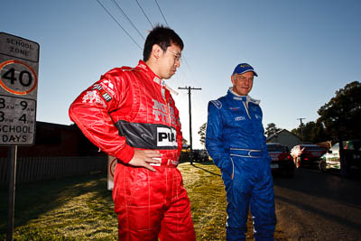 10-May-2009;APRC;Asia-Pacific-Rally-Championship;Australia;IROQ;Imbil;Imbil-Showgrounds;International-Rally-Of-Queensland;Jean‒Louis-Leyraud;Katsu-Taguchi;QLD;Queensland;Rally-Queensland;Sunshine-Coast;auto;drivers;morning;motorsport;people;person;persons;portrait;racing;service;service-park;showgrounds;sun;wide-angle