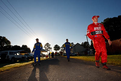 10-May-2009;APRC;Asia-Pacific-Rally-Championship;Australia;Ben-Atkinson;Cody-Crocker;IROQ;Imbil;Imbil-Showgrounds;International-Rally-Of-Queensland;Mark-Stacey;QLD;Queensland;Rally-Queensland;Sunshine-Coast;auto;co‒drivers;driver;morning;motorsport;people;person;persons;portrait;racing;service;service-park;showgrounds;sky;sun;wide-angle