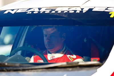 10-May-2009;APRC;Asia-Pacific-Rally-Championship;Australia;IROQ;Imbil;Imbil-Showgrounds;International-Rally-Of-Queensland;Neal-Bates;QLD;Queensland;Rally-Queensland;Sunshine-Coast;auto;driver;in‒car;morning;motorsport;person;portrait;racing;showgrounds;super-telephoto