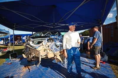 6;10-May-2009;APRC;Asia-Pacific-Rally-Championship;Australia;Ben-Searcy;IROQ;Imbil;Imbil-Showgrounds;International-Rally-Of-Queensland;Jean‒Louis-Leyraud;QLD;Queensland;Rally-Queensland;Subaru-Impreza-WRX-STI;Sunshine-Coast;auto;crash;damage;motorsport;people;persons;racing;retirement;service;service-park;showgrounds;wide-angle;wreck