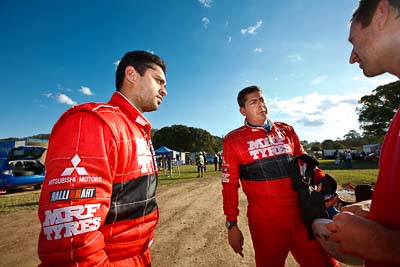 10-May-2009;APRC;Asia-Pacific-Rally-Championship;Australia;Gaurav-Gill;Glenn-Macneall;IROQ;Imbil;Imbil-Showgrounds;International-Rally-Of-Queensland;QLD;Queensland;Rally-Queensland;Sunshine-Coast;auto;co‒driver;driver;motorsport;people;person;persons;portrait;racing;service;service-park;showgrounds;sky;wide-angle