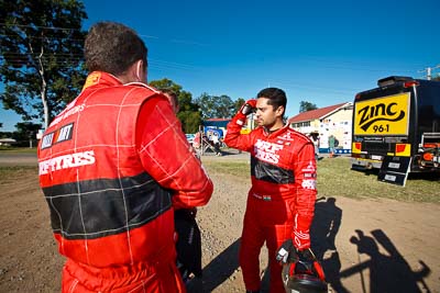 10-May-2009;APRC;Asia-Pacific-Rally-Championship;Australia;Gaurav-Gill;Glenn-Macneall;IROQ;Imbil;Imbil-Showgrounds;International-Rally-Of-Queensland;QLD;Queensland;Rally-Queensland;Sunshine-Coast;auto;co‒driver;driver;motorsport;people;person;persons;portrait;racing;service;service-park;showgrounds;wide-angle
