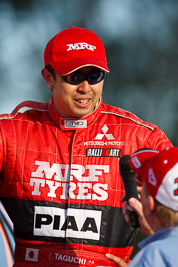 10-May-2009;APRC;Asia-Pacific-Rally-Championship;Australia;IROQ;Imbil;Imbil-Showgrounds;International-Rally-Of-Queensland;Katsu-Taguchi;QLD;Queensland;Rally-Queensland;Sunshine-Coast;auto;celebration;driver;motorsport;official-finish;person;podium;portrait;racing;showgrounds;super-telephoto