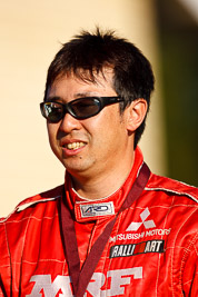 10-May-2009;APRC;Asia-Pacific-Rally-Championship;Australia;IROQ;Imbil;Imbil-Showgrounds;International-Rally-Of-Queensland;Katsu-Taguchi;QLD;Queensland;Rally-Queensland;Sunshine-Coast;auto;celebration;driver;motorsport;official-finish;person;podium;portrait;racing;showgrounds;super-telephoto