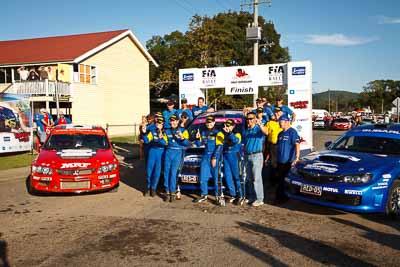 1;10-May-2009;APRC;Asia-Pacific-Rally-Championship;Australia;Ben-Atkinson;Cody-Crocker;IROQ;Imbil;Imbil-Showgrounds;International-Rally-Of-Queensland;Motor-Image-Racing;QLD;Queensland;Rally-Queensland;Sunshine-Coast;auto;celebration;crew;group;motorsport;official-finish;people;persons;podium;racing;showgrounds;team;wide-angle