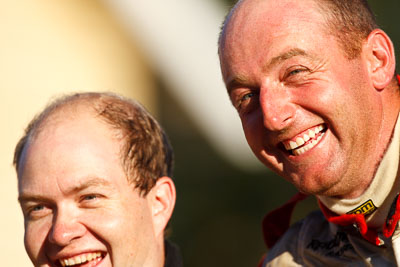 10-May-2009;APRC;Asia-Pacific-Rally-Championship;Australia;Ben-Atkinson;IROQ;Imbil;Imbil-Showgrounds;International-Rally-Of-Queensland;QLD;Queensland;Rally-Queensland;Simon-Evans;Sunshine-Coast;auto;celebration;co‒driver;motorsport;official-finish;person;podium;portrait;racing;showgrounds;super-telephoto