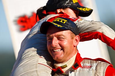 10-May-2009;APRC;Asia-Pacific-Rally-Championship;Australia;IROQ;Imbil;Imbil-Showgrounds;International-Rally-Of-Queensland;QLD;Queensland;Rally-Queensland;Simon-Evans;Sue-Evans;Sunshine-Coast;auto;celebration;co‒driver;motorsport;official-finish;person;podium;portrait;racing;showgrounds;super-telephoto