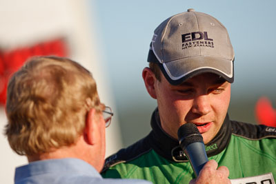 10-May-2009;APRC;Asia-Pacific-Rally-Championship;Australia;Hayden-Paddon;IROQ;Imbil;Imbil-Showgrounds;International-Rally-Of-Queensland;QLD;Queensland;Rally-Queensland;Sunshine-Coast;auto;celebration;interview;motorsport;official-finish;person;podium;portrait;racing;showgrounds;super-telephoto