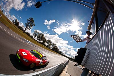 8;7-June-2009;Australia;David-Gainer;Group-2F;Mazda-MX‒5;Mazda-MX5;Mazda-Miata;Morgan-Park-Raceway;QLD;Queensland;Warwick;auto;chequered-flag;clouds;finish;fisheye;motorsport;racing;sky;sun