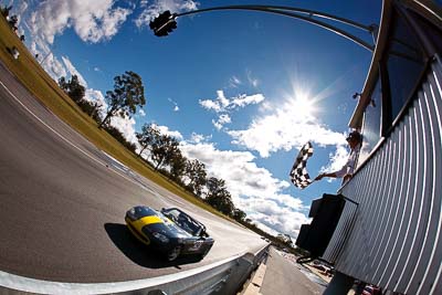 290;7-June-2009;Australia;Group-2F;Mazda-MX‒5;Mazda-MX5;Mazda-Miata;Morgan-Park-Raceway;QLD;Queensland;Tim-Brown;Warwick;auto;chequered-flag;clouds;finish;fisheye;motorsport;racing;sky;sun