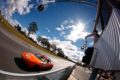 19;7-June-2009;Australia;Group-2F;Mazda-MX‒5;Mazda-MX5;Mazda-Miata;Morgan-Park-Raceway;QLD;Queensland;Robin-Lacey;Warwick;auto;chequered-flag;clouds;finish;fisheye;motorsport;racing;sky;sun