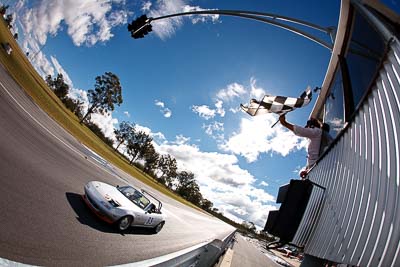 69;7-June-2009;Australia;Geoff-Marsh;Group-2F;Mazda-MX‒5;Mazda-MX5;Mazda-Miata;Morgan-Park-Raceway;QLD;Queensland;Warwick;auto;chequered-flag;clouds;finish;fisheye;motorsport;racing;sky;sun