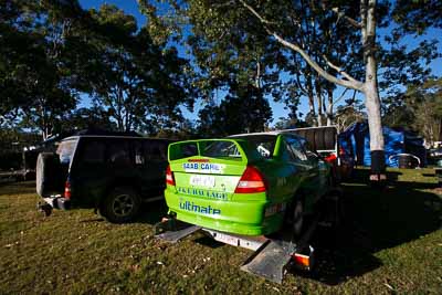 3;18-July-2009;Australia;Jimna;Matthew-Bailey;Mike-Bailey;Mitsubishi-Lancer-Evolution-IV;QLD;QRC;Queensland;Queensland-Rally-Championship;Sunshine-Coast;atmosphere;auto;motorsport;racing;service-centre;service-park;wide-angle