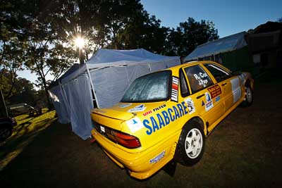 4;18-July-2009;Australia;Dirk-Van-Holst;Jimna;Mitsubishi-Galant-VR4;QLD;QRC;Queensland;Queensland-Rally-Championship;Ross-Cox;Sunshine-Coast;atmosphere;auto;motorsport;racing;service-centre;service-park;wide-angle