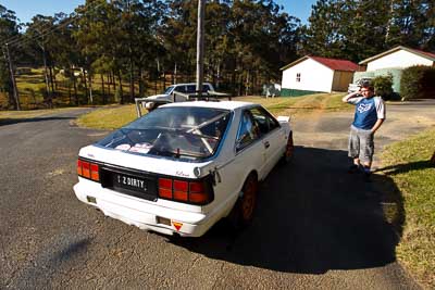 14;18-July-2009;Australia;Jimna;Nissan-Silvia-RS;QLD;QRC;Queensland;Queensland-Rally-Championship;Simon-Campbell;Steve-Kippen;Sunshine-Coast;atmosphere;auto;motorsport;racing;service-centre;service-park;wide-angle