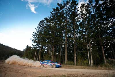 1;18-July-2009;Australia;Daniel-Willson;Jimna;Matthew-van-Tuinen;QLD;QRC;Queensland;Queensland-Rally-Championship;Subaru-Impreza-WRX-STI;Sunshine-Coast;auto;dirt;dusty;gravel;landscape;motorsport;racing;scenery;sky;special-stage;trees;wide-angle