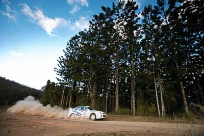 2;18-July-2009;Australia;Evo-6;Jimna;Kent-Lawrence;Mitsubishi-Lancer;Mitsubishi-Lancer-Evolution-VI;QLD;QRC;Queensland;Queensland-Rally-Championship;Stephen-Andrews;Sunshine-Coast;auto;dirt;dusty;gravel;landscape;motorsport;racing;scenery;sky;special-stage;trees;wide-angle