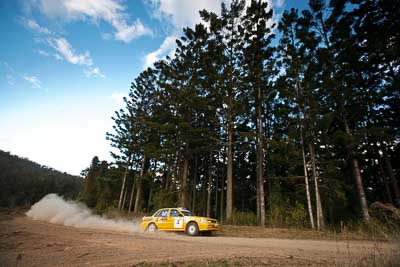 4;18-July-2009;Australia;Dirk-Van-Holst;Jimna;Mitsubishi-Galant-VR4;QLD;QRC;Queensland;Queensland-Rally-Championship;Ross-Cox;Sunshine-Coast;auto;dirt;dusty;gravel;landscape;motorsport;racing;scenery;sky;special-stage;trees;wide-angle