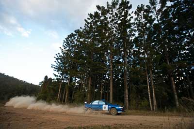 9;18-July-2009;Australia;Craig-Morrison;Jimna;Matthew-Linning;QLD;QRC;Queensland;Queensland-Rally-Championship;Subaru-Impreza-WRX;Sunshine-Coast;auto;dirt;dusty;gravel;landscape;motorsport;racing;scenery;sky;special-stage;trees;wide-angle