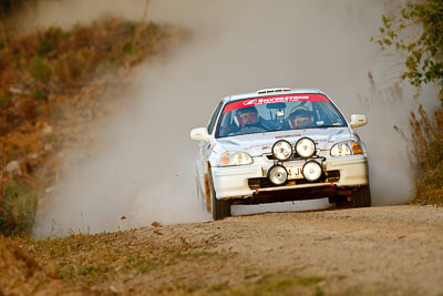 13;18-July-2009;Australia;Craig-Newell;Honda-Civic;Jimna;Linda-Newell;QLD;QRC;Queensland;Queensland-Rally-Championship;Sunshine-Coast;auto;dirt;dusty;gravel;motorsport;racing;special-stage;super-telephoto