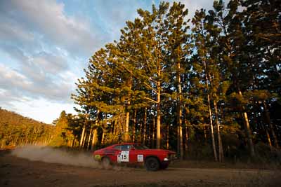 15;18-July-2009;Australia;Brad-Wedlock;Ford-Falcon-Tudor;Jimna;QLD;QRC;Queensland;Queensland-Rally-Championship;Sunshine-Coast;Viv-Gees;afternoon;auto;dirt;dusty;gravel;landscape;motorsport;racing;scenery;sky;special-stage;trees;wide-angle