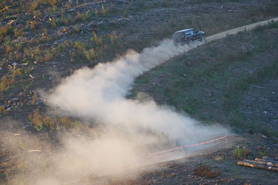 18-July-2009;4WD;Australia;Jimna;QLD;QRC;Queensland;Queensland-Rally-Championship;Sunshine-Coast;Toyota-Landcruiser;afternoon;auto;dirt;dusty;gravel;motorsport;racing;special-stage;super-telephoto;sweep