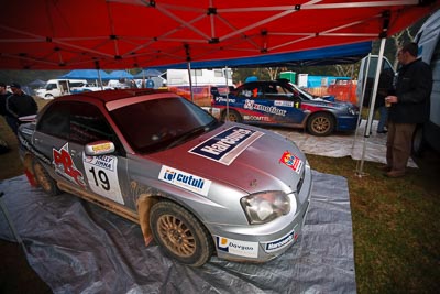 19;19-July-2009;Australia;Jimna;QLD;QRC;Queensland;Queensland-Rally-Championship;Subaru-Impreza;Sunshine-Coast;Tim-Charalambous;Tony-Best;atmosphere;auto;morning;motorsport;racing;service-centre;service-park;wide-angle