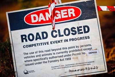 19-July-2009;Australia;Jimna;QLD;QRC;Queensland;Queensland-Rally-Championship;Sunshine-Coast;atmosphere;auto;closed;morning;motorsport;racing;sign;super-telephoto