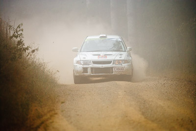 2;19-July-2009;Australia;Evo-6;Jimna;Kent-Lawrence;Mitsubishi-Lancer;Mitsubishi-Lancer-Evolution-VI;QLD;QRC;Queensland;Queensland-Rally-Championship;Stephen-Andrews;Sunshine-Coast;auto;dirt;dusty;fog;gravel;motorsport;racing;special-stage;super-telephoto