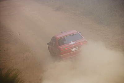 12;19-July-2009;Australia;Holden-Commodore-VS;Jamie-Macfarlane;Jimna;Larisa-Biggar;QLD;QRC;Queensland;Queensland-Rally-Championship;Sunshine-Coast;auto;dirt;dusty;fog;gravel;motorsport;racing;special-stage;super-telephoto